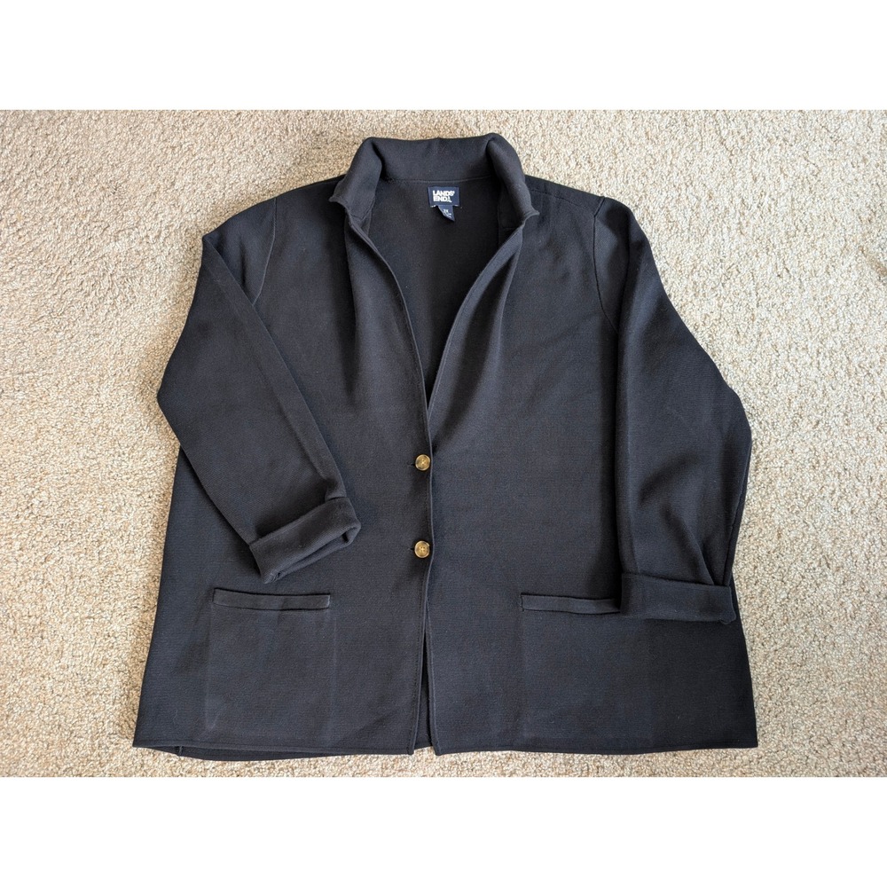 Lands End Womens Black Knit Blazer Sweater Cardigan Pockets 2X 20W-22W